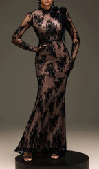 Varnelis Backless Pearl Lace Maxi Dress Flowering Girl