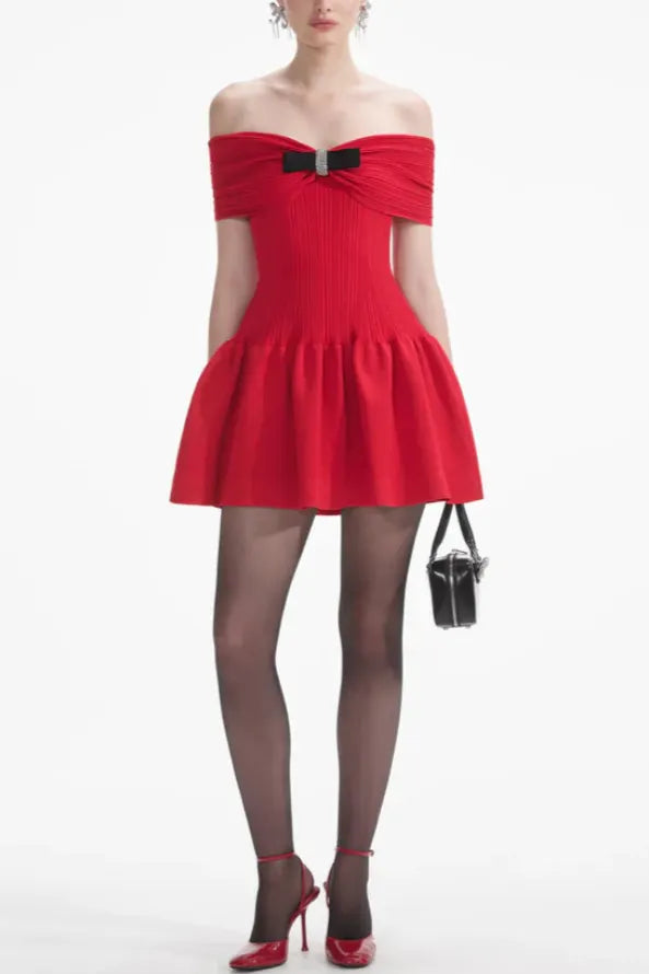 Red Knit Bow Mini Dress Flowering Girl