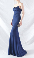 Chrina Navy Strapless Ruched Maxi Dress Flowering Girl