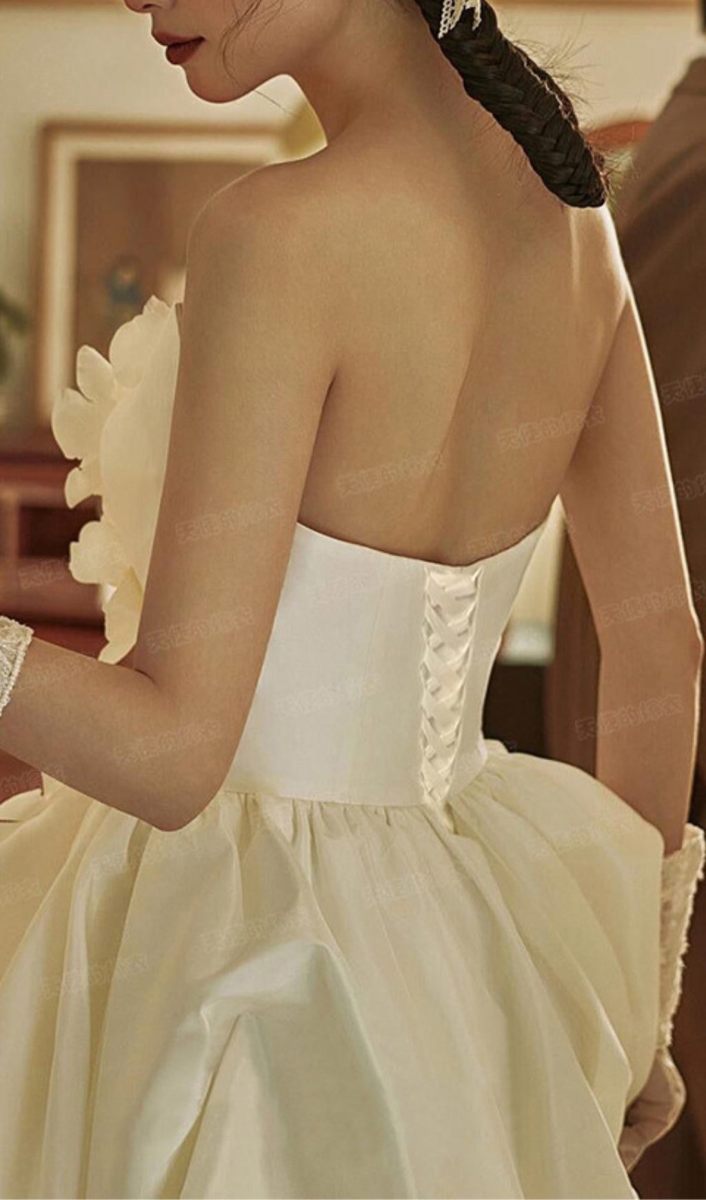 Dalal White Strapless Petal Wedding Dress Flowering Girl