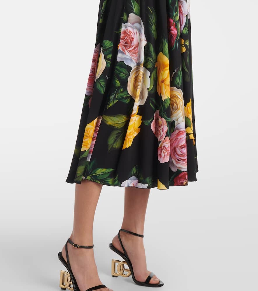 Black Floral Print Shirt & Midi Skirt Co-ord Set Flowering Girl