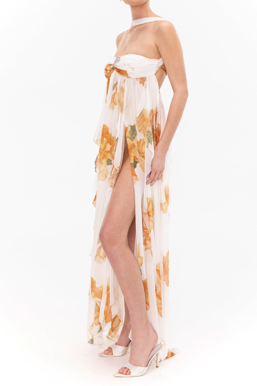 joanna Floral Halter Backless Split Maxi Dress Flowering Girl