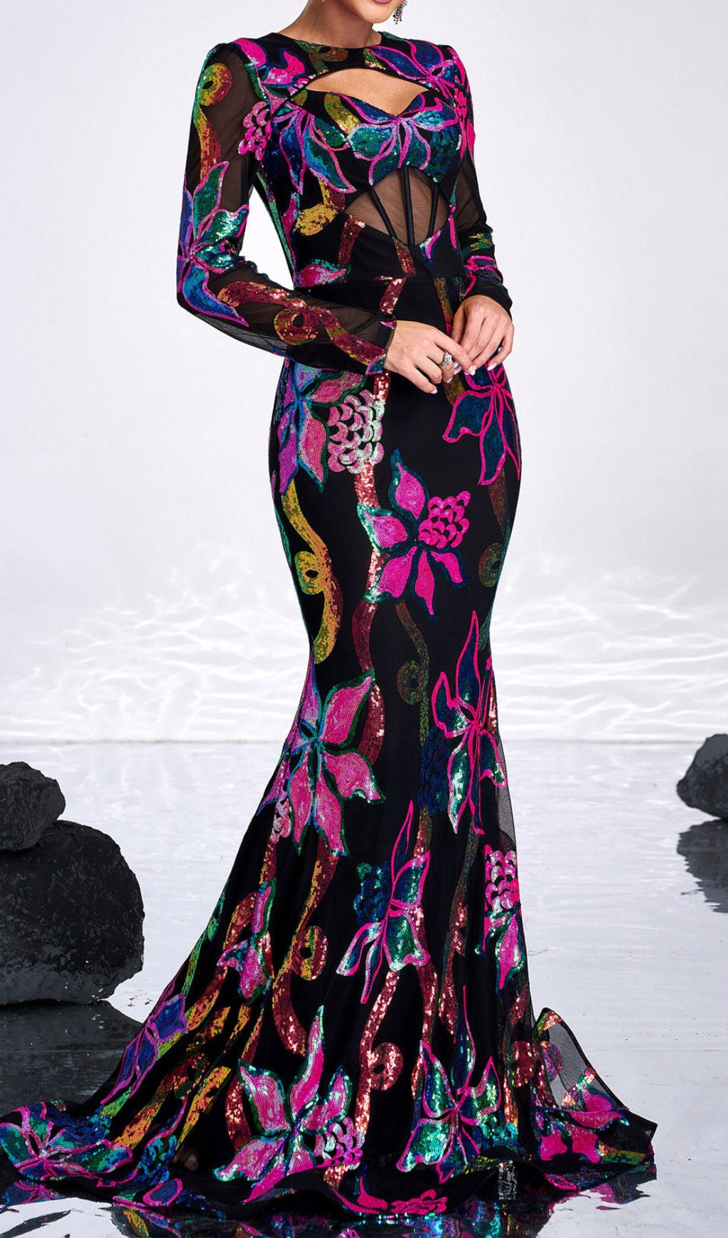 Carman Long Sleeve Flower Sequin Gown Flowering Girl