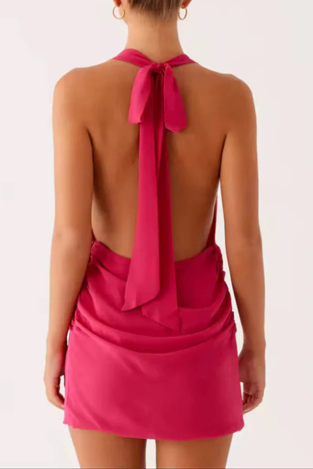 Rose Red Beach Halter Neck Mini Dress Flowering Girl