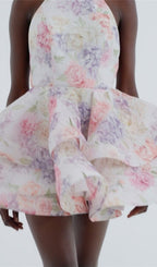Duha Halter Floral Printed Mini Dress Flowering Girl