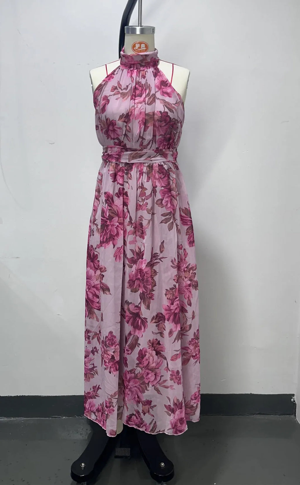 Polly Green Floral Chiffon Halter Maxi Dress Flowering Girl