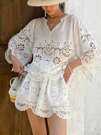 White Lace Embroidered Hollow Suit Flowering Girl