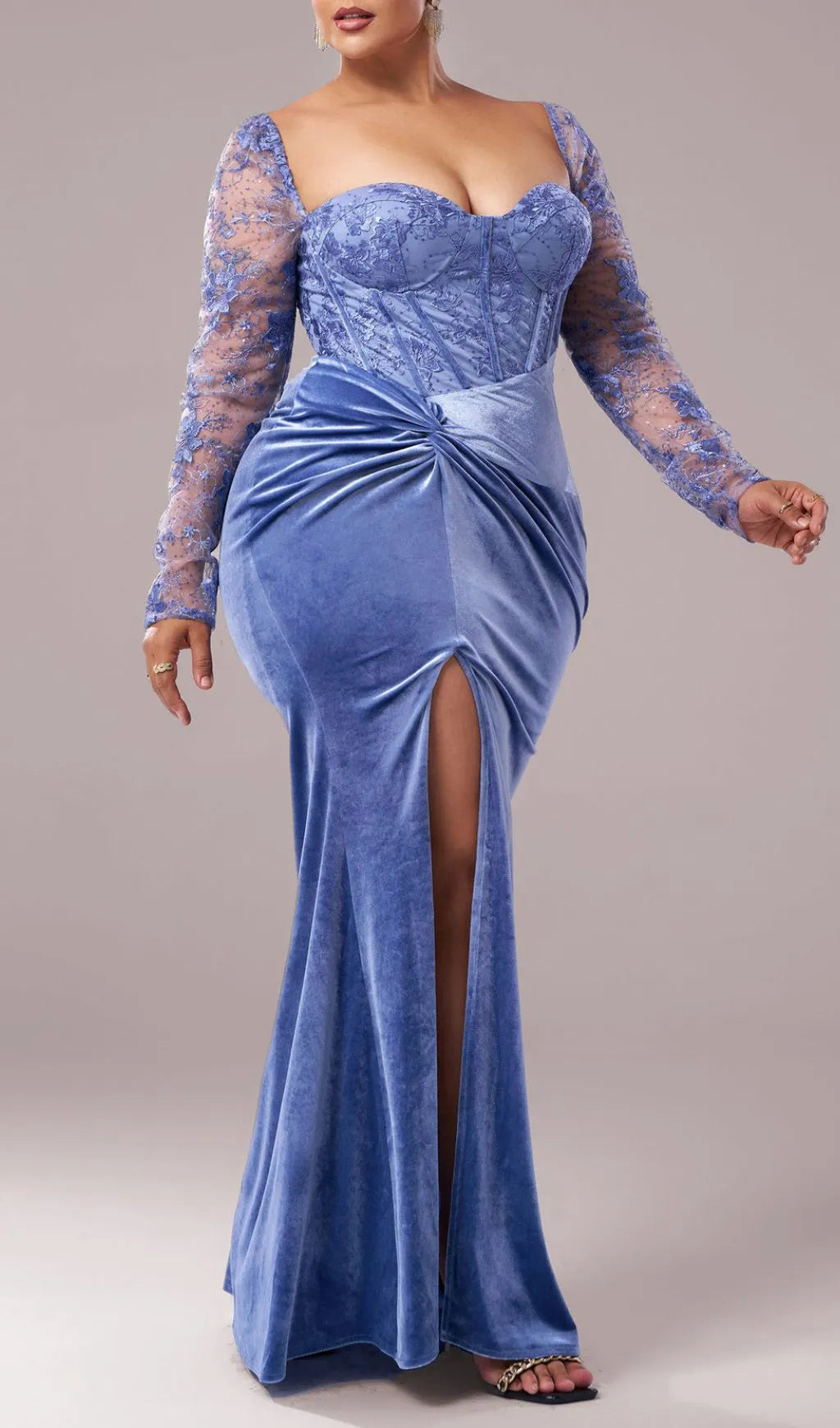 Jaan Blue Long Sleeve Plus Size Maxi Dress Flowering Girl