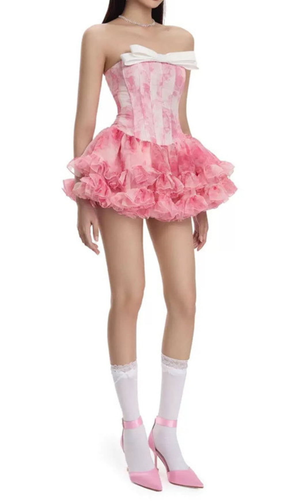 Dalya Pink Strapless Corset Mini Dress Flowering Girl