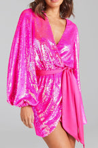 Irregular Sequin Slit Mini Dress In Rose Red Flowering Girl