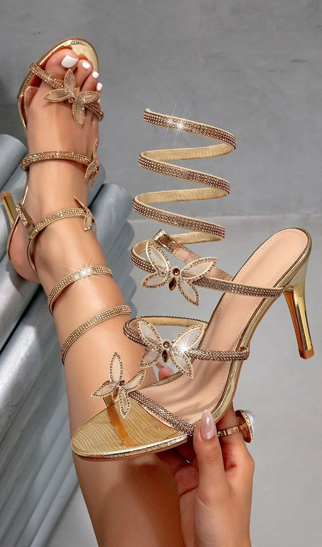 Kyley Gold Diamante Butterfly Heels Flowering Girl