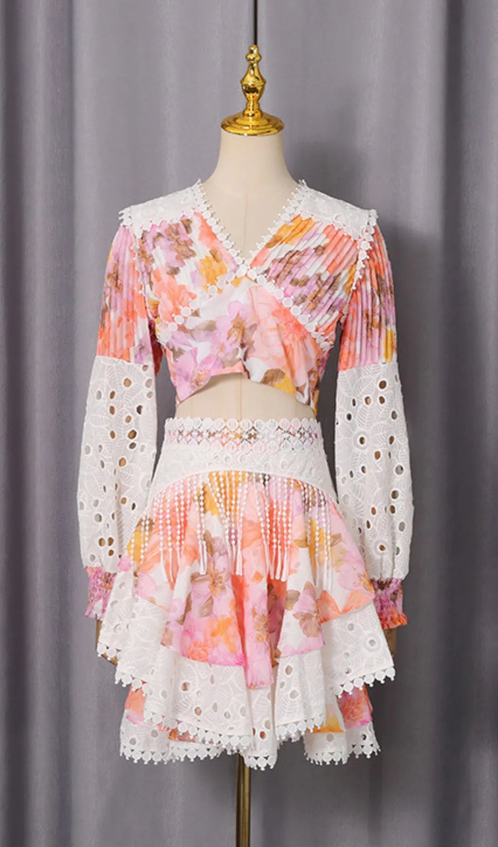 Ilknur Printed Long Sleeve Two-Piece Set Flowering Girl