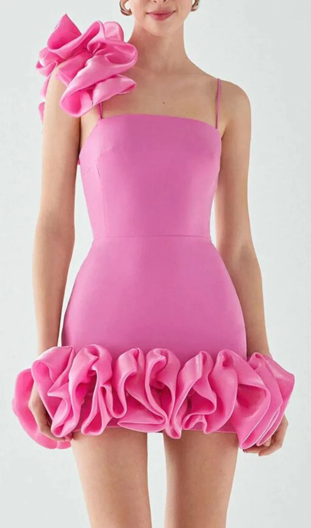 Bari Pink Ruffle Detail Mini Dress Flowering Girl