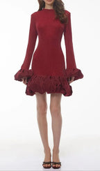 Tabitha Long Sleeve Midi Dress With Ruffled Trim - Burgundy Flowering Girl