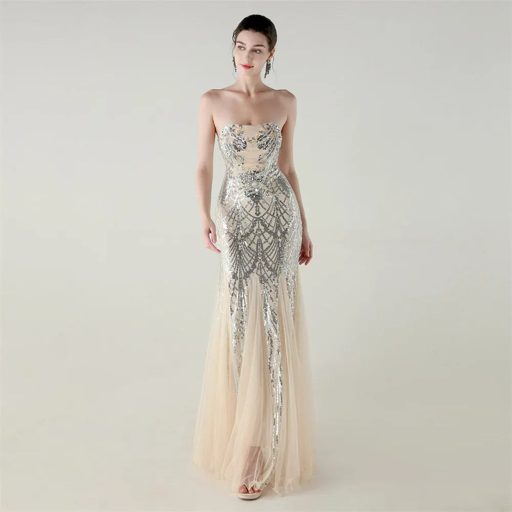 Sequin Strapless Tulle Maxi Dress Flowering Girl