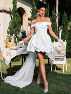 Danyal Off Shooulder Ruched Satin Dress Flowering Girl