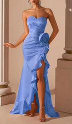 Jeong Blue Strapless Flower Maxi Dress Flowering Girl