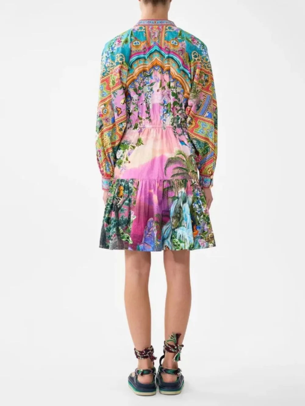 Meenakshi Printed Long Sleeve Mini Dress Flowering Girl