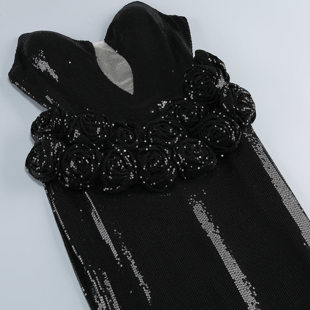Vivien Off-Shoulder Sequin Prom Maxi Dress In Black Flowering Girl