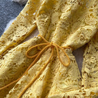 Yellow Guipure Lace Fit-And-Flare Dress Flowering Girl