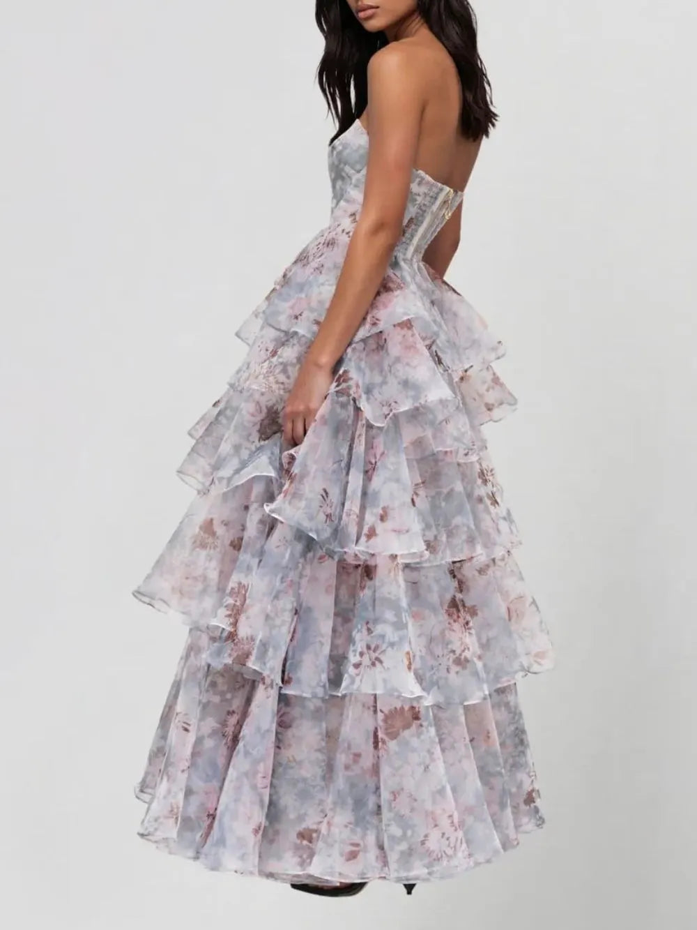 Kylden Strapless Floral Tiered Maxi Dress Flowering Girl