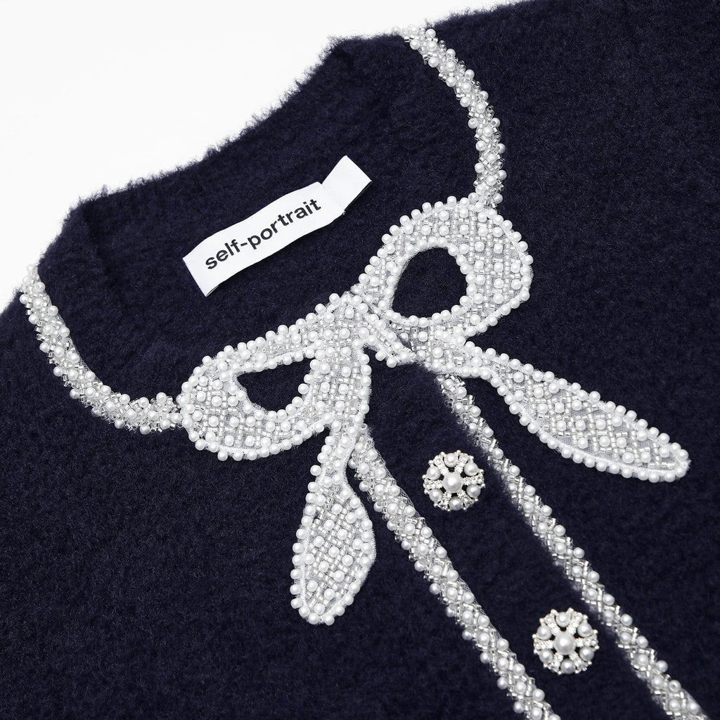 Navy Soft Knit Bow Cardigan Flowering Girl