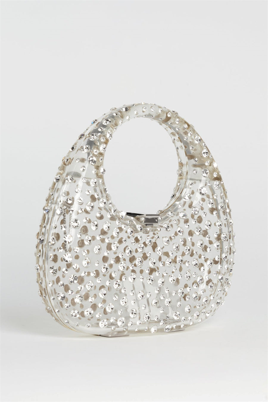 Annabel Clear Crystal Embellished Acrylic Clutch - White Flowering Girl