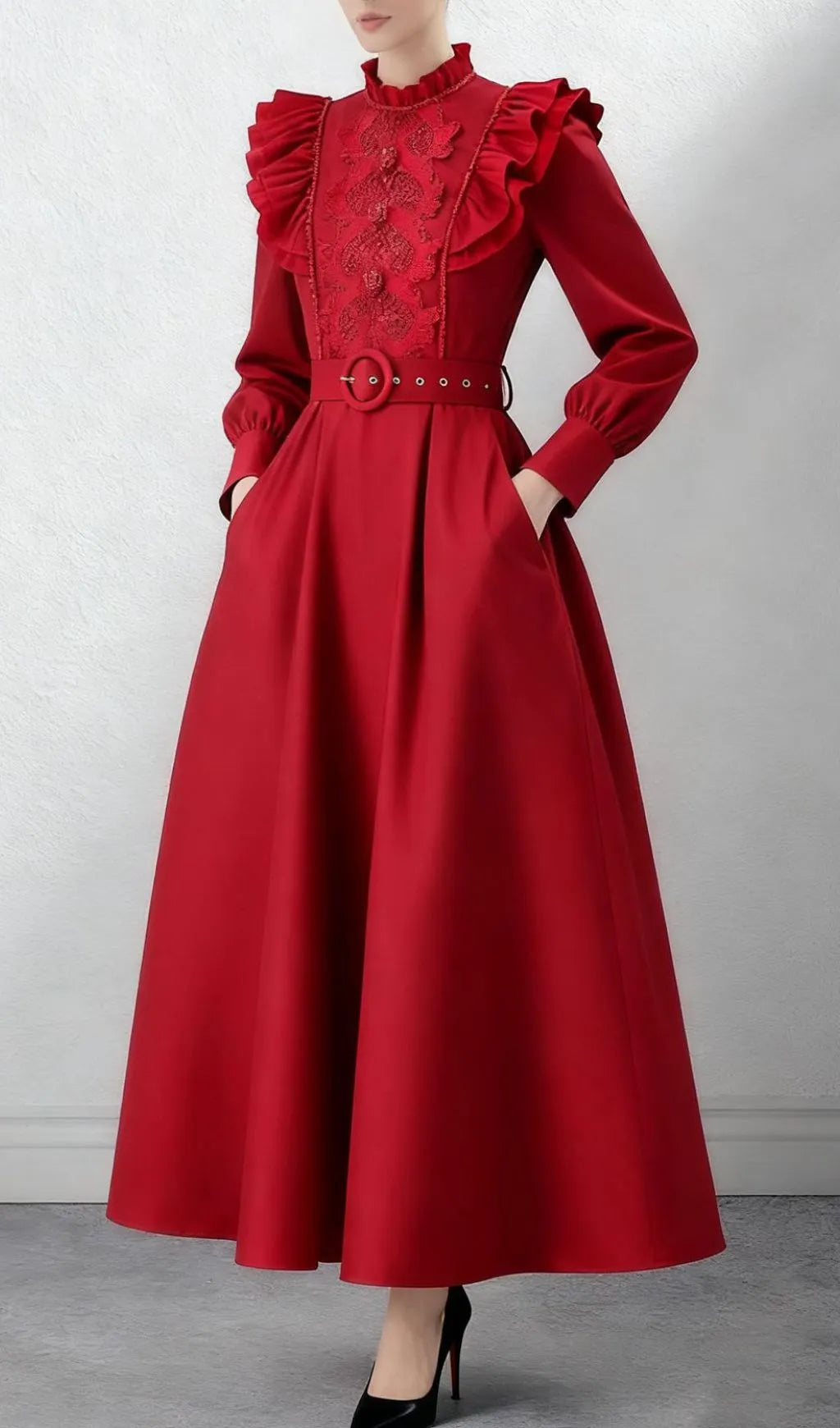 Ieuan Red Long Sleeve Maxi Dress Flowering Girl