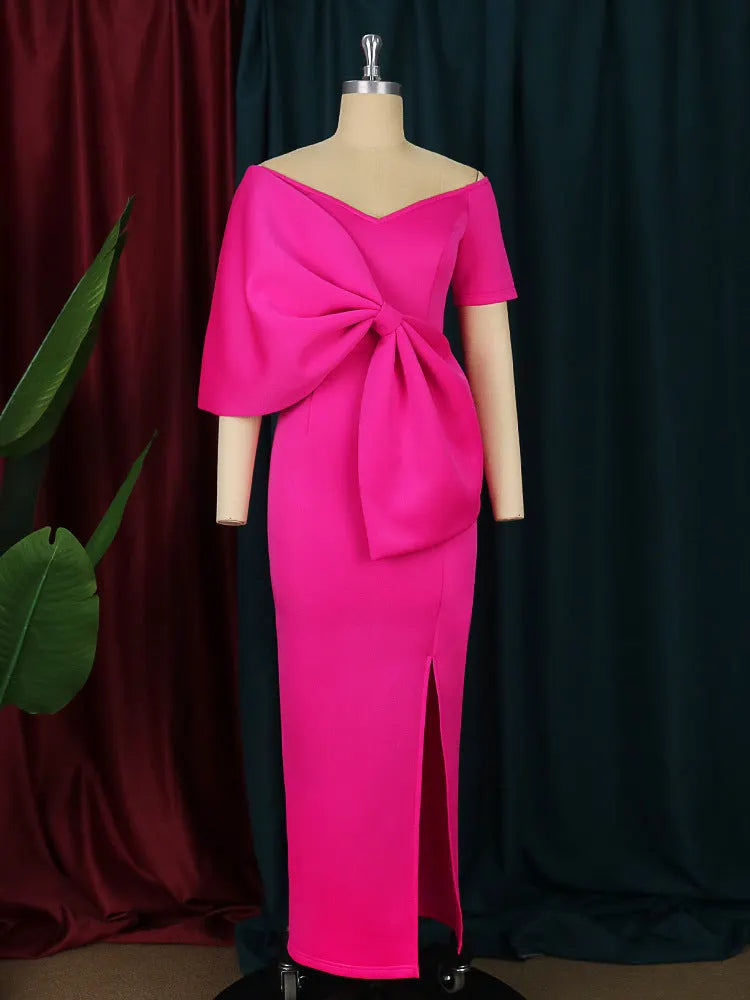 Ambrosine Pink Bow-Knot Midi Dress