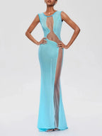 Furaira Sleeveless See Through Maxi Dress In Sky Blue Flowering Girl