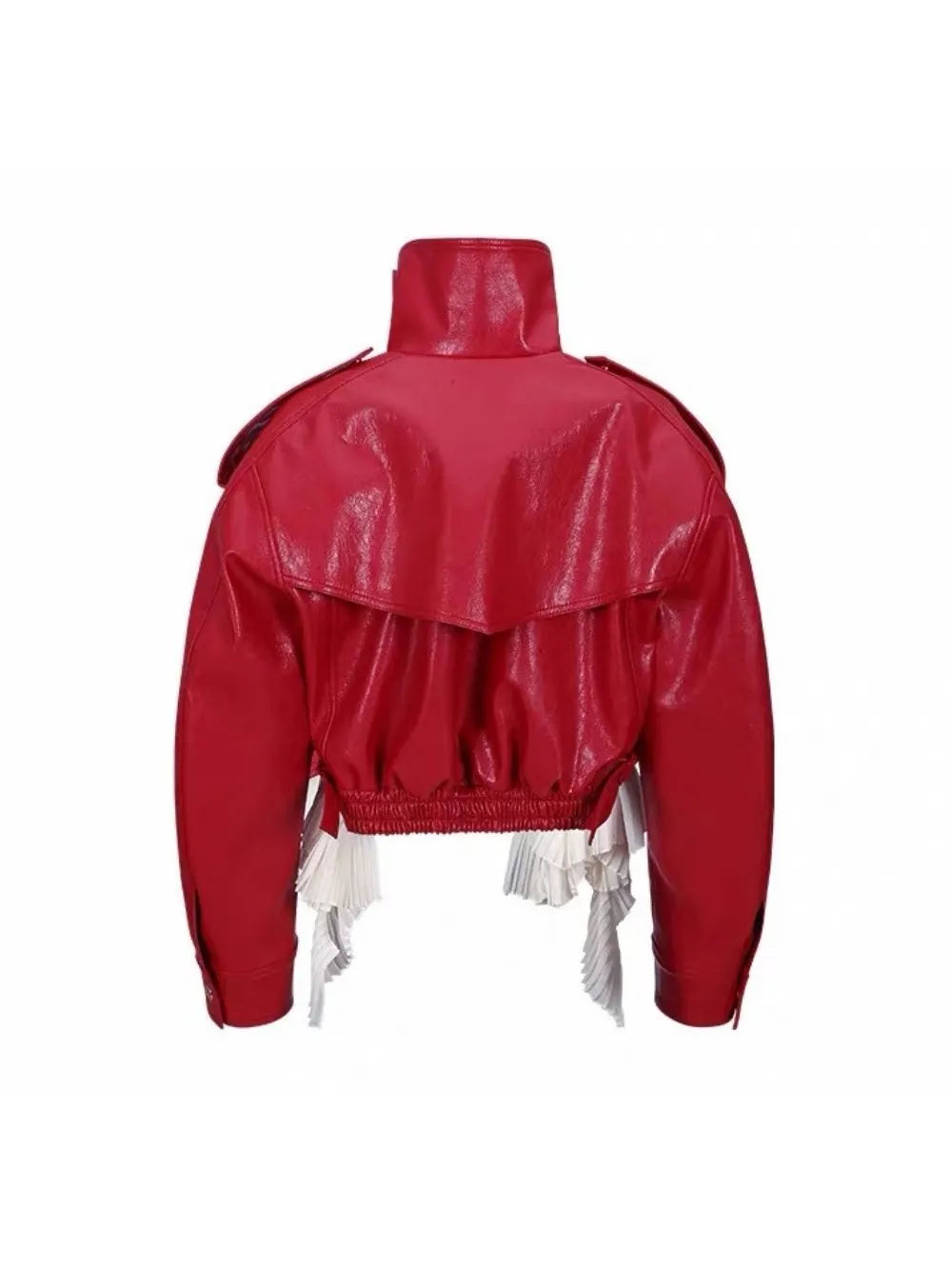 Maysa Red PU Leather Ruffle Jacket Flowering Girl