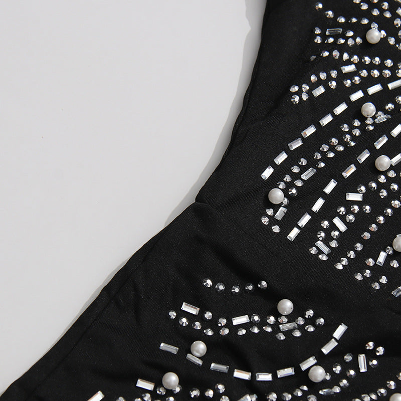 Hawkeye Black Crystal Beaded Mini Dress Flowering Girl
