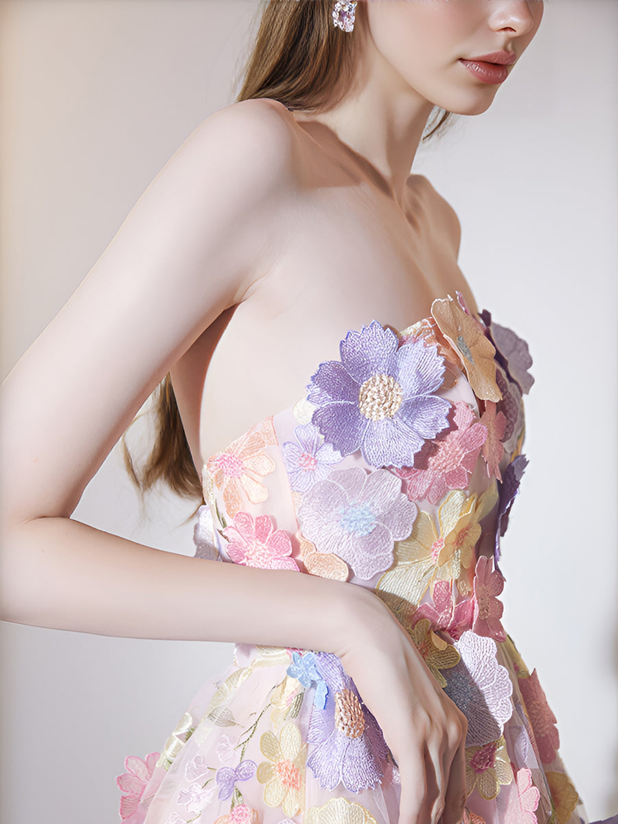 Anna Floral Embroidery Midi Dress In Pastel Pink Flowering Girl