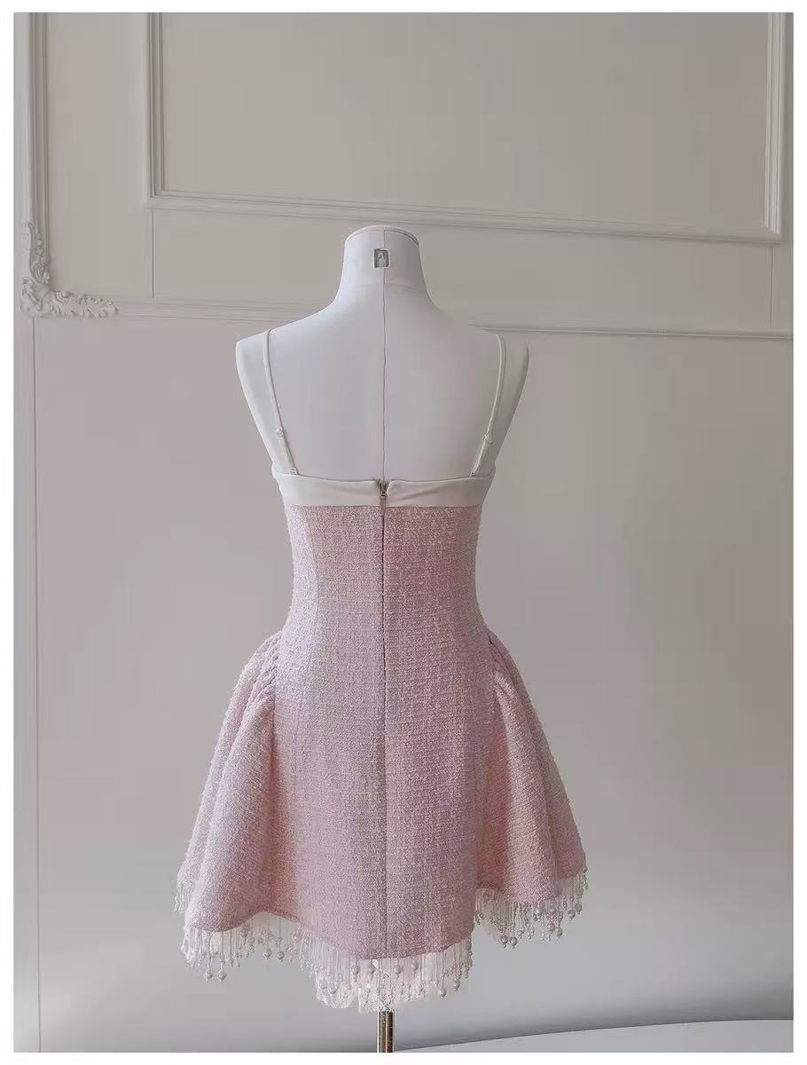 Tweed Bow Mini Dress In Pink Flowering Girl