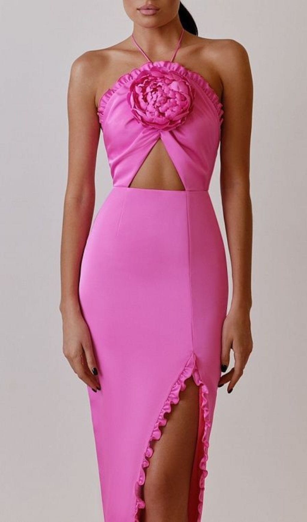 Floral Embellished Slit Midi Dress In Pink Flowering Girl