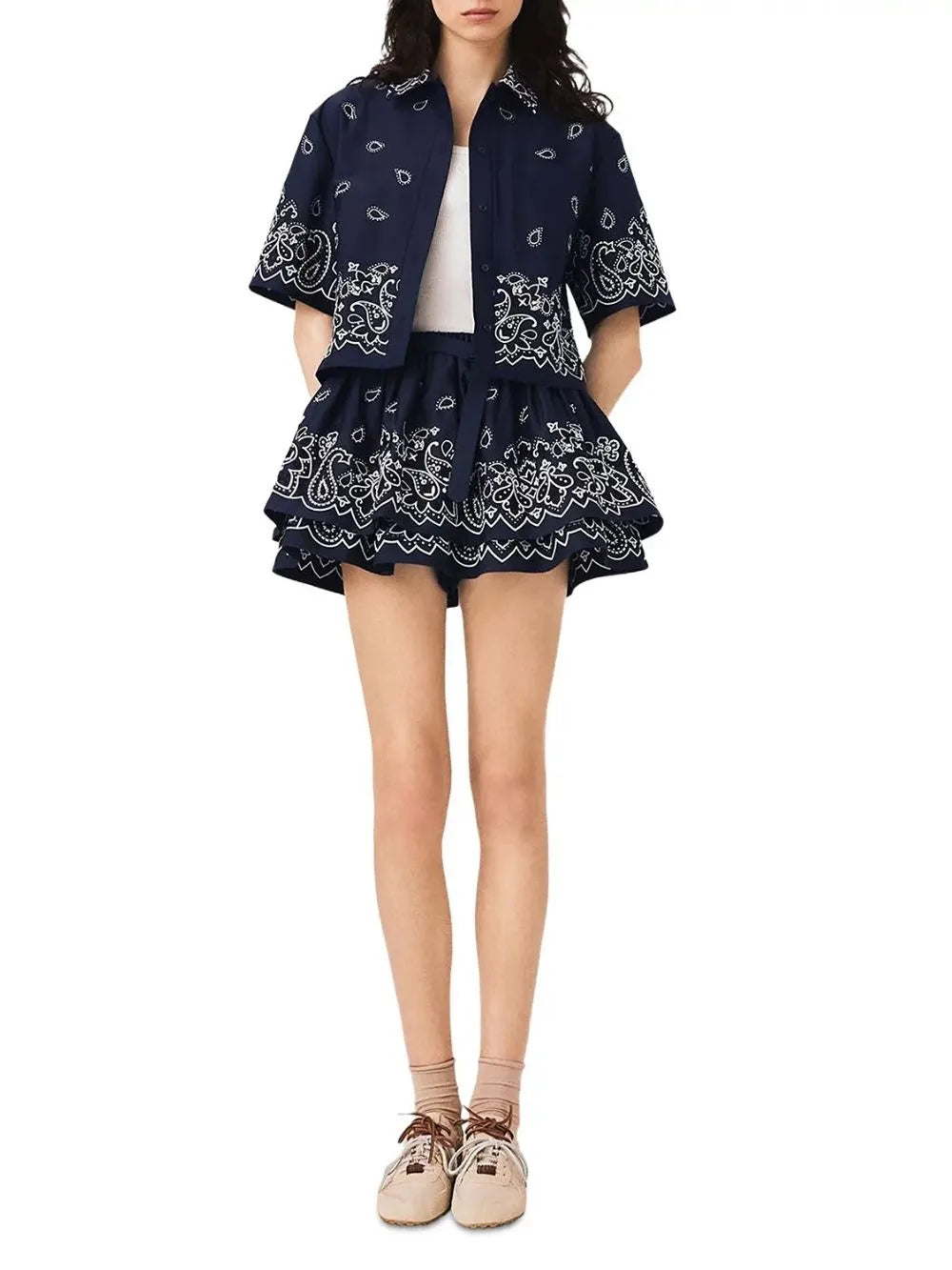 Embroidered Ruffle Mini Skirt Flowering Girl