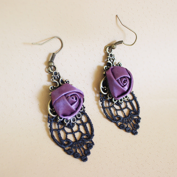 Hollow Lace Rose Earrings Flowering Girl