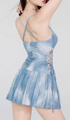 Dodson Blue Flower One-Piece Swimsuit Flowering Girl