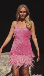 Pink Tassel Feather Mini Dress Flowering Girl