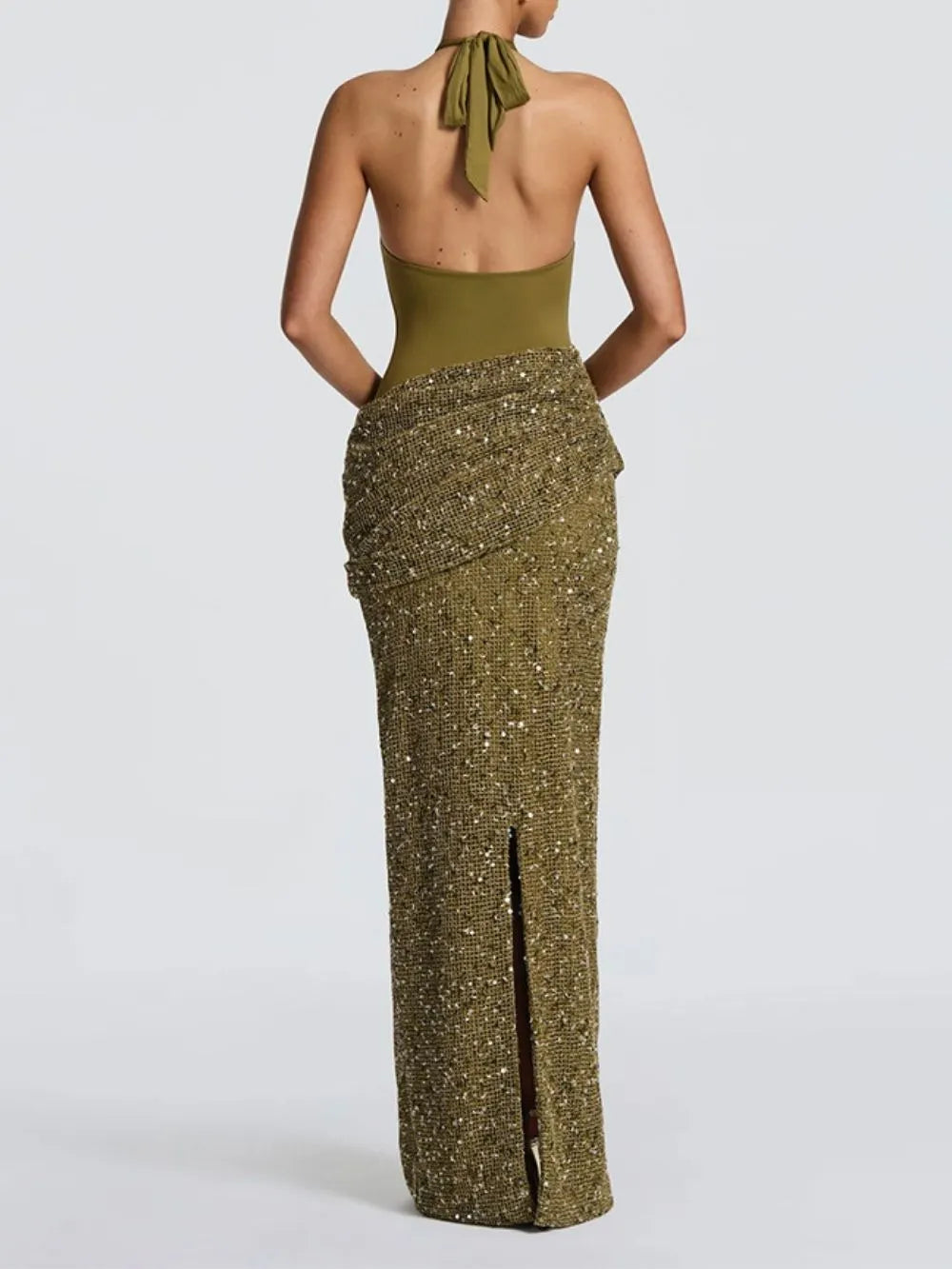 Matat Green Halter Sequin Maxi Dress Flowering Girl