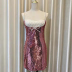 DAVINA SEQUINS DIAMANTE MINI DRESS IN PINK Flowering Girl