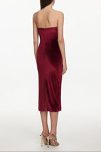 Yamia Romantic Contour Strapless Ruched Velvet Midi Dress Flowering Girl