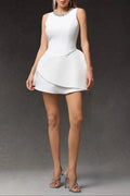 Jean Round Neck Diamond Sleeveless Mini Dress In White Flowering Girl