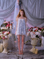 Tutu Light Blue Sleeveless Flower Diamond Short Doll Dress Flowering Girl