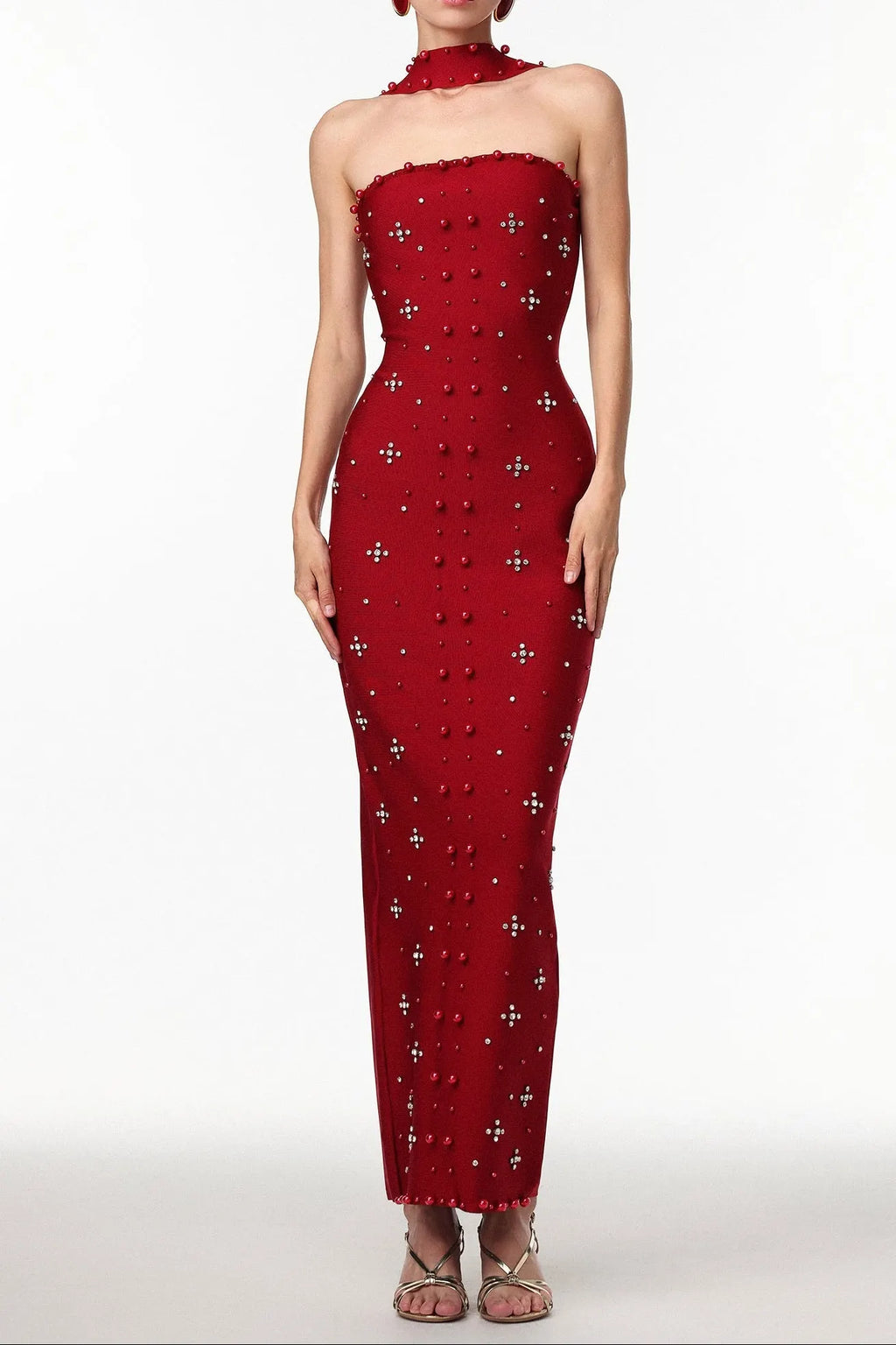 Nesya Sleeveless Pearl Wine Bandage Maxi Dress Flowering Girl