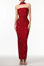 Nesya Sleeveless Pearl Wine Bandage Maxi Dress Flowering Girl