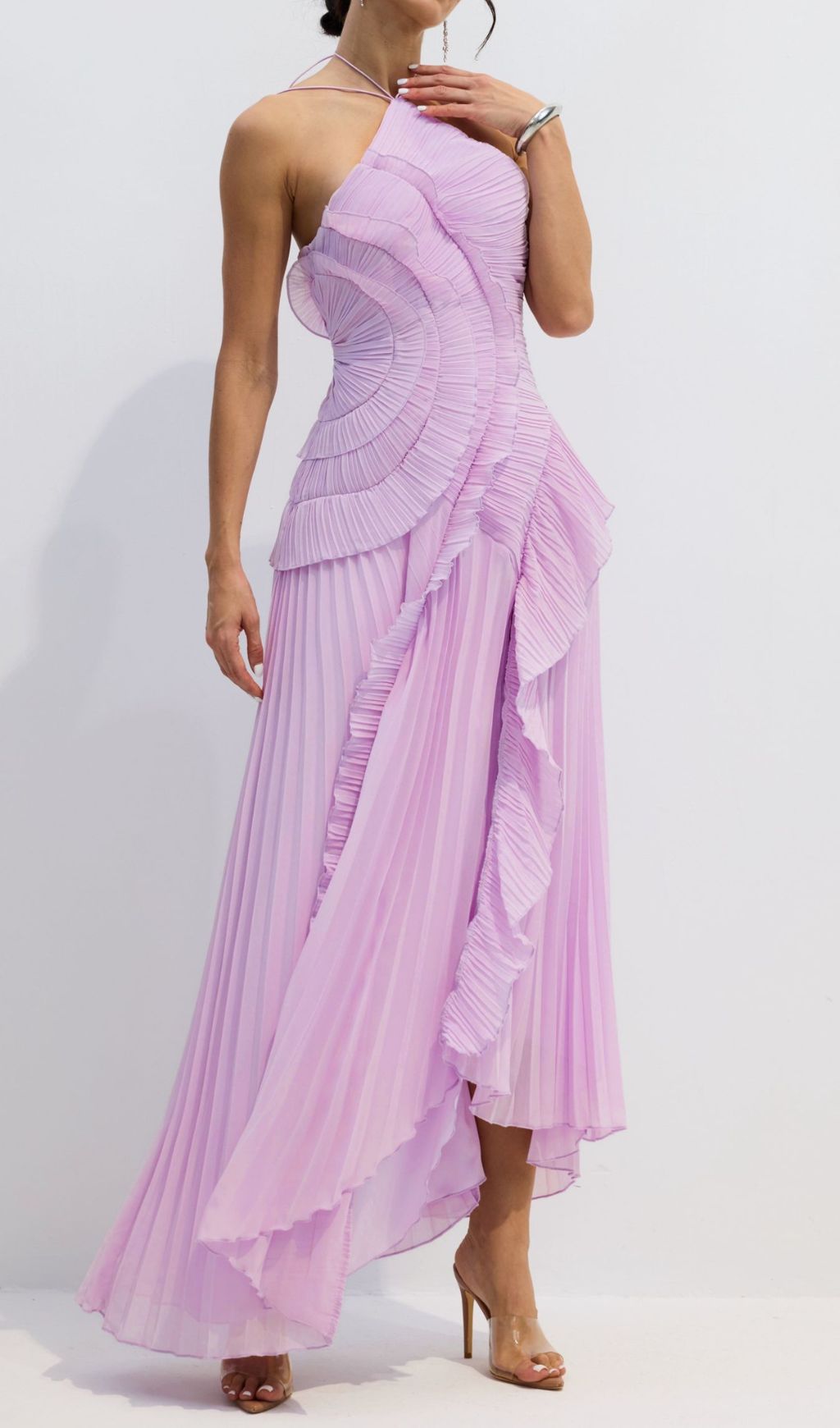 Finneas Purple Halter Pleated Maxi Dress Flowering Girl