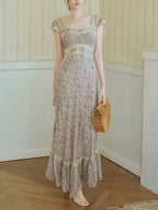 Micaela Blue Floral Lace Maxi Dress Flowering Girl