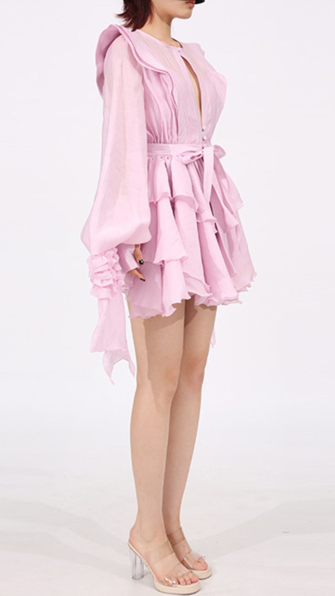 Fleur Pink Long Sleeve Ruffle Mini Dress Flowering Girl