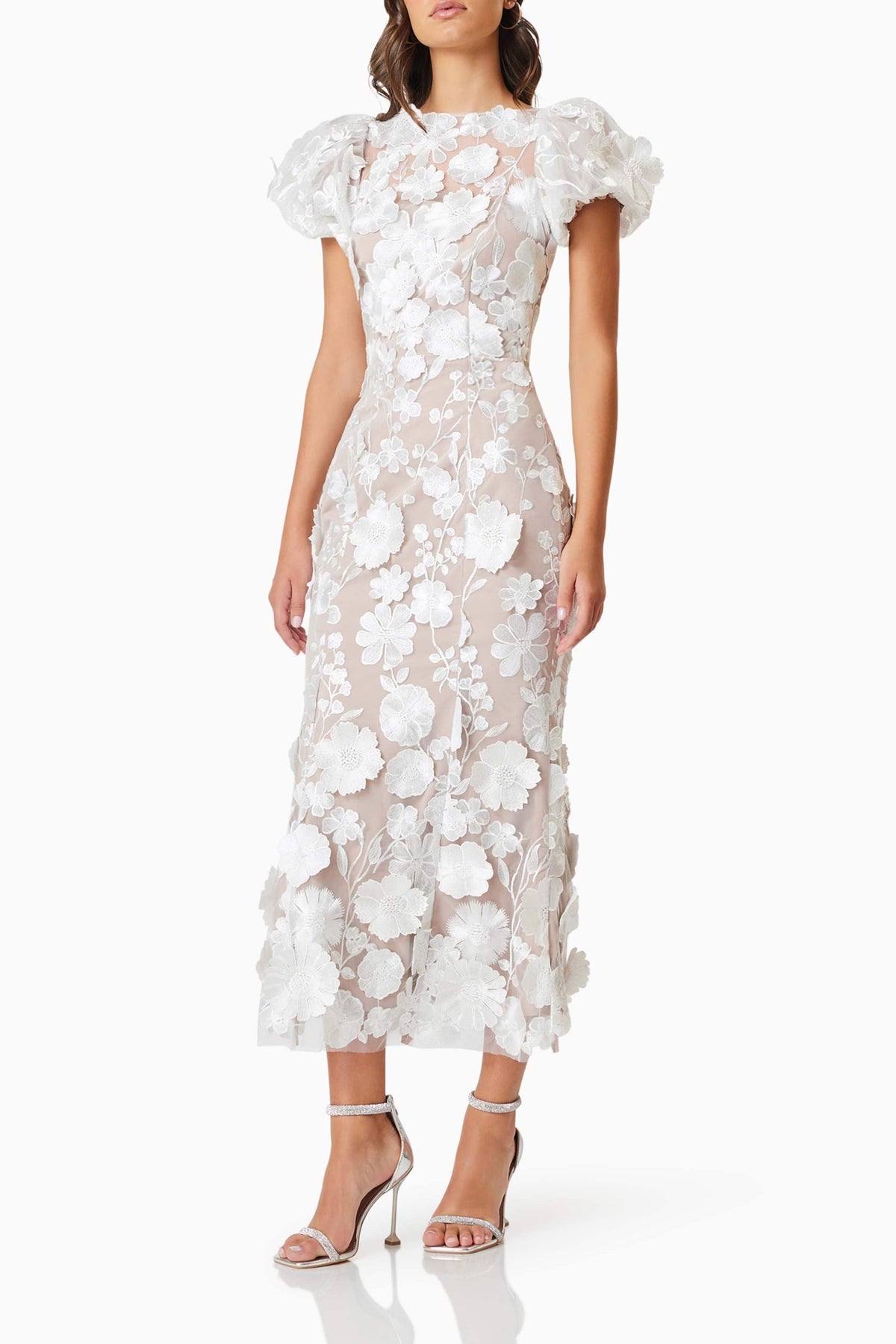 Astraea 3D Lace Maxi Dress In White Flowering Girl